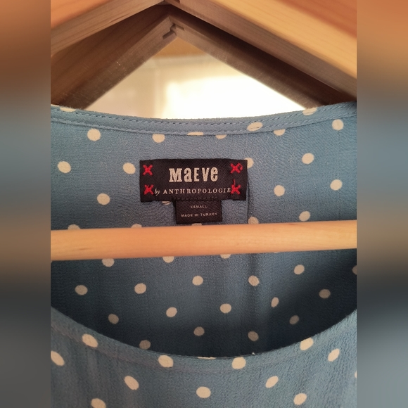 MAEVE DRESS (ANTHROPOLOGIE) XS Blue Polkadot - Picture 2 of 7